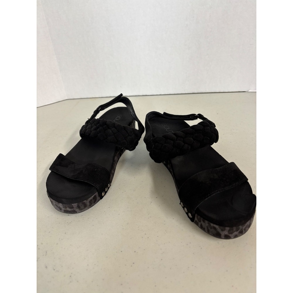 Boutique by Corkys‎ Pleasant Black Braided Leopard Platform Wedge Sandals Size 8